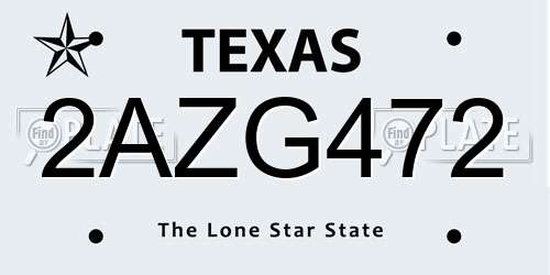 2AZG472 Texas License Plate