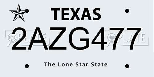 2AZG477 Texas License Plate