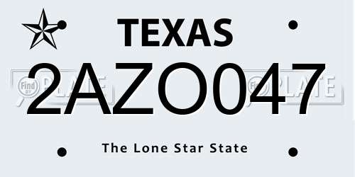 2AZO047 Texas License Plate