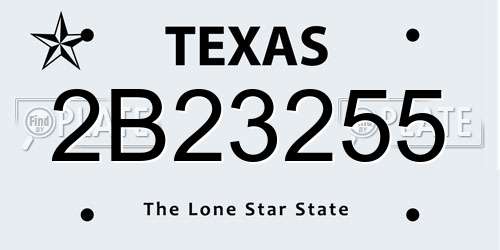 2B23255 Texas License Plate