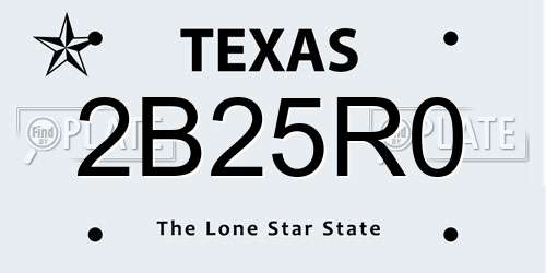 2B25R0 Texas License Plate
