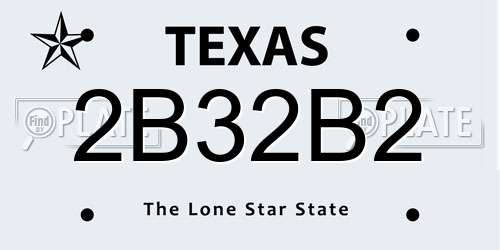 2B32B2 Texas License Plate
