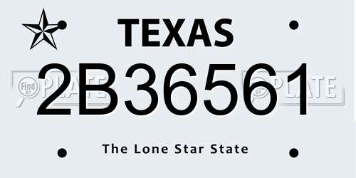2B36561 Texas License Plate