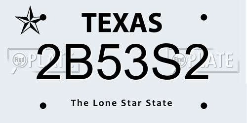 2B53S2 Texas License Plate