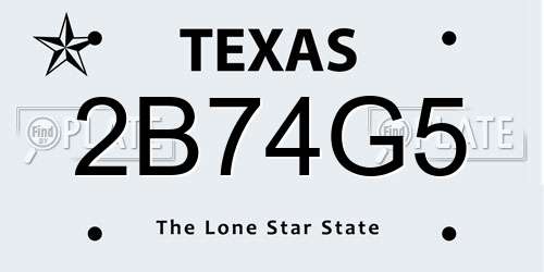 2B74G5 Texas License Plate