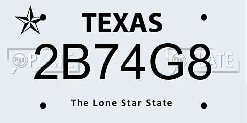 2B74G8 Texas License Plate