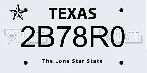 2B78R0 Texas License Plate