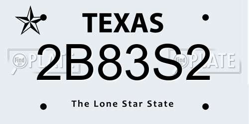 2B83S2 Texas License Plate