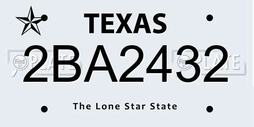 2BA2432 Texas License Plate