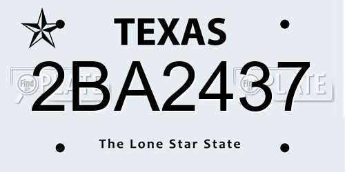 2BA2437 Texas License Plate