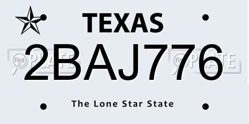 2BAJ776 Texas License Plate