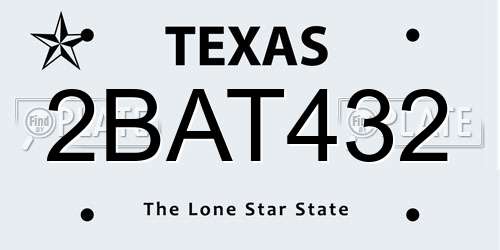 2BAT432 Texas License Plate