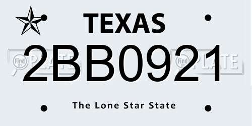 2BB0921 Texas License Plate