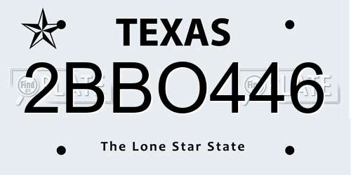 2BBO446 Texas License Plate