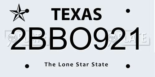2BBO921 Texas License Plate