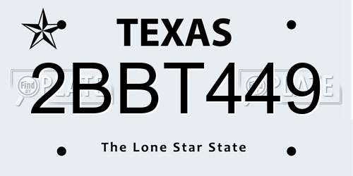 2BBT449 Texas License Plate