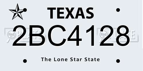 2BC4128 Texas License Plate
