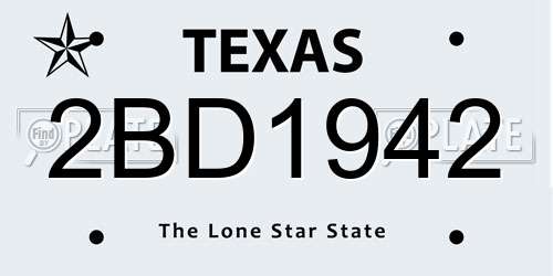 2BD1942 Texas License Plate