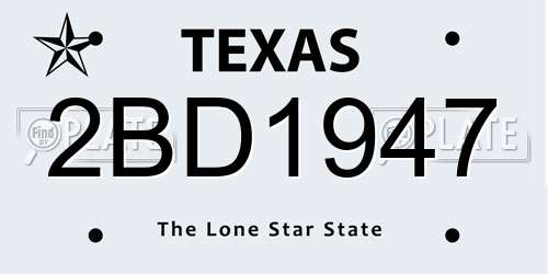 2BD1947 Texas License Plate