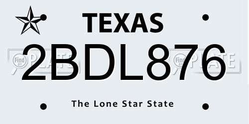 2BDL876 Texas License Plate
