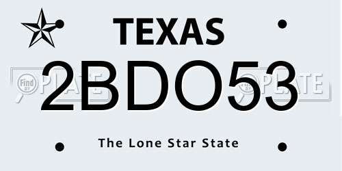 2BDO53 Texas License Plate