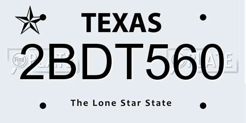 2BDT560 Texas License Plate