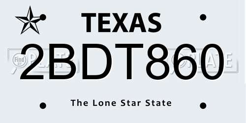 2BDT860 Texas License Plate