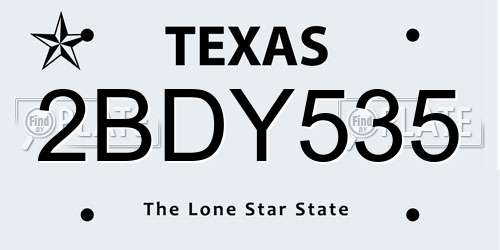 2BDY535 Texas License Plate
