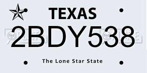 2BDY538 Texas License Plate