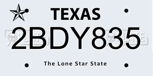 2BDY835 Texas License Plate
