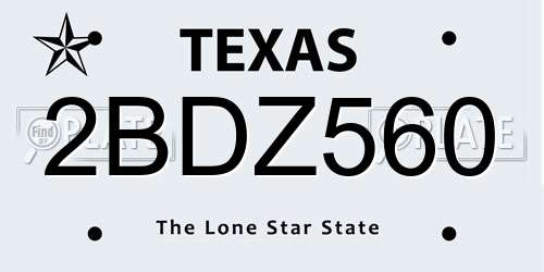 2BDZ560 Texas License Plate