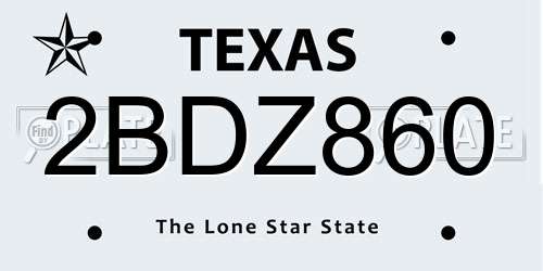 2BDZ860 Texas License Plate