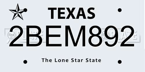 2BEM892 Texas License Plate