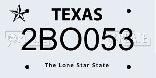 2BO053 Texas License Plate