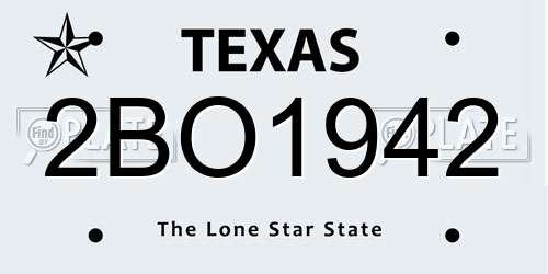 2BO1942 Texas License Plate