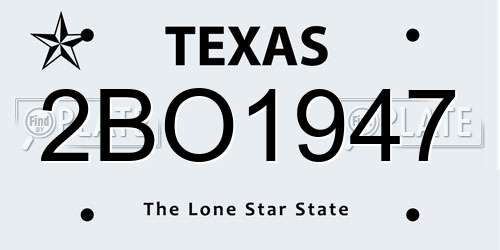 2BO1947 Texas License Plate