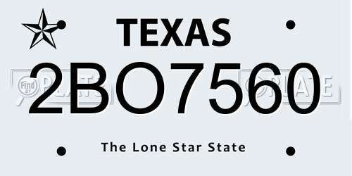 2BO7560 Texas License Plate