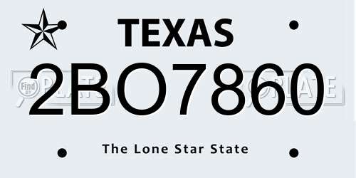 2BO7860 Texas License Plate