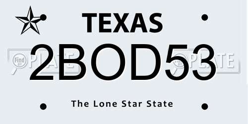 2BOD53 Texas License Plate