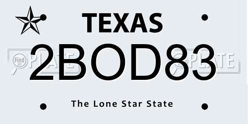 2BOD83 Texas License Plate