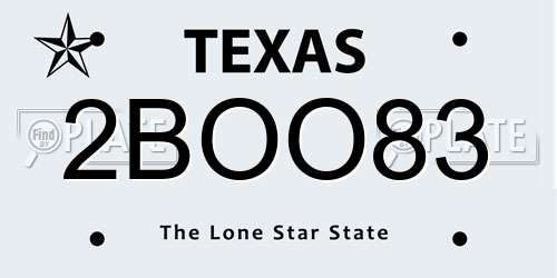 2BOO83 Texas License Plate