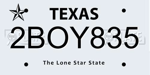 2BOY835 Texas License Plate