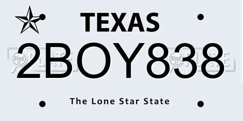 2BOY838 Texas License Plate