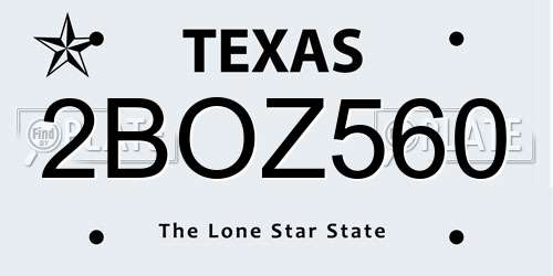 2BOZ560 Texas License Plate