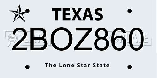 2BOZ860 Texas License Plate