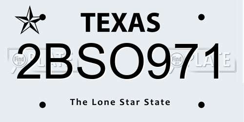 2BSO971 Texas License Plate