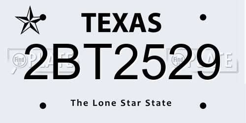 2BT2529 Texas License Plate