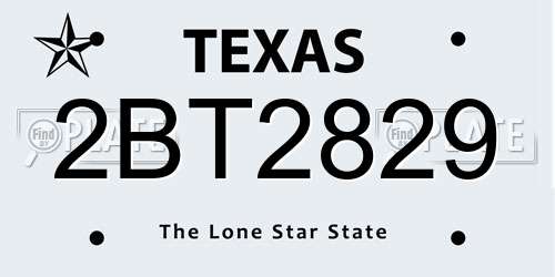 2BT2829 Texas License Plate