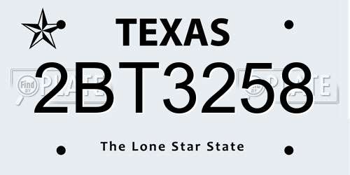 2BT3258 Texas License Plate