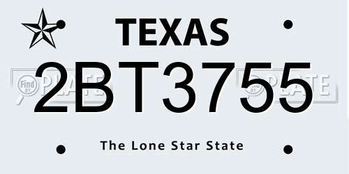 2BT3755 Texas License Plate